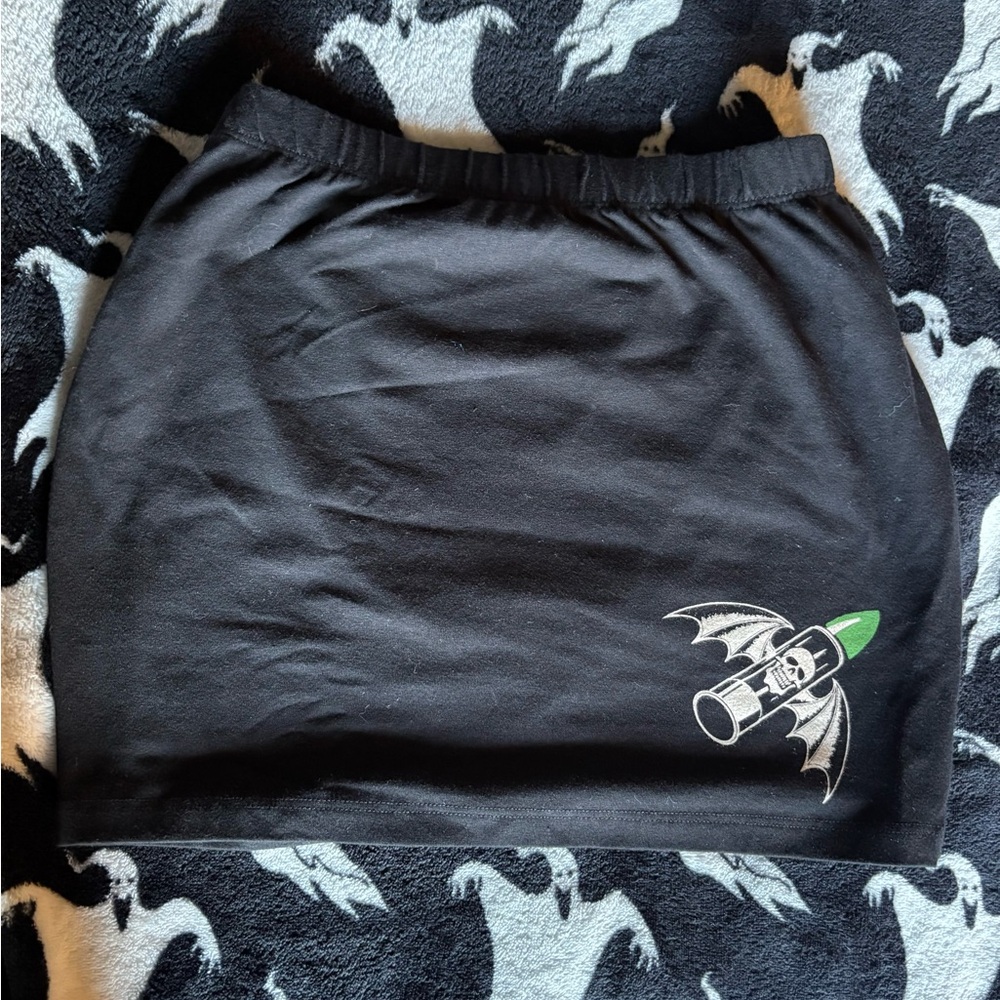 Black Mini Skirt with Bat Rocket Graphic - Women's